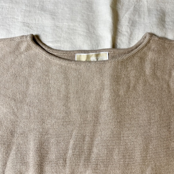 Michael Kors Tan Long Sleeve Long Sweater Boat Neck Side Zip Lightweight Small - Picture 3 of 10